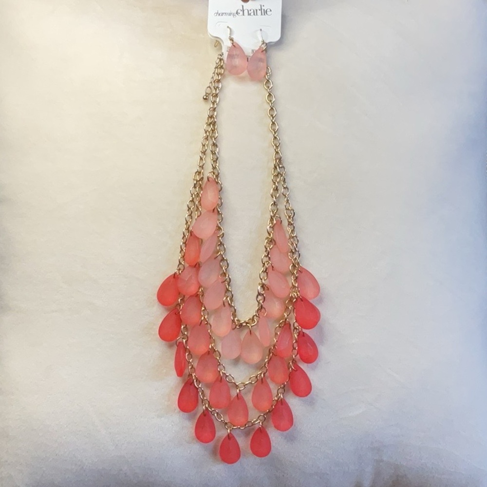 Charming Charlie Red and Gold Statement Necklace